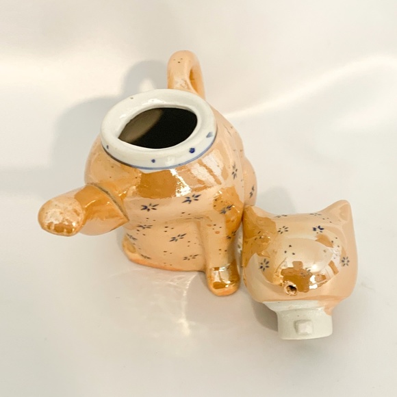 Vintage Maneki Neko Chinese Iridescent Lucky Cat Teapot - Picture 8 of 10